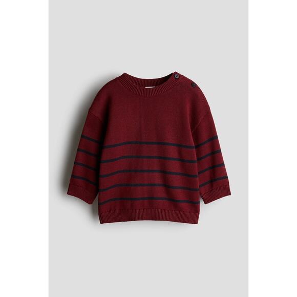 Baby's Cotton Knit Sweater - Dark red/striped Size 2T - Picture 1 of 5